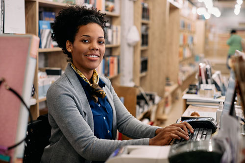 Librarian at desk