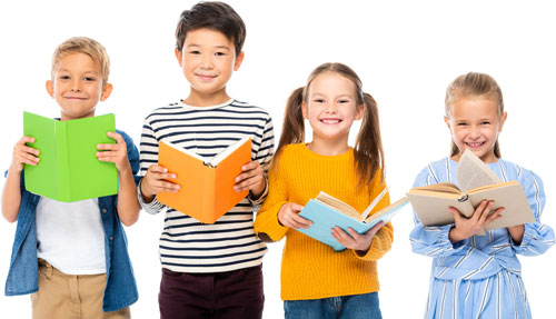 happy children with books